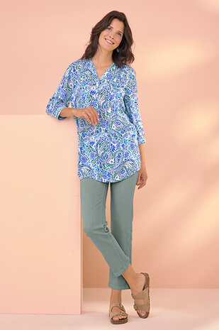 Look femme longue tunique imprimée sur pantalon 7/8ème perfect fit