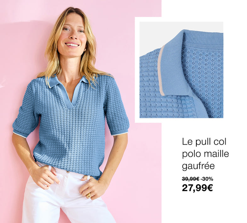 Le pull col polo maille gaufrée à 39€99